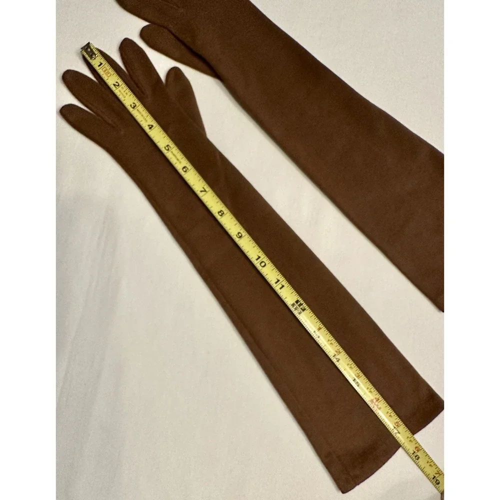 VTG Made in USA Stretch‎ Nylon DARK BROWN GLOVES Elbow Length OPERA THEATER M/L